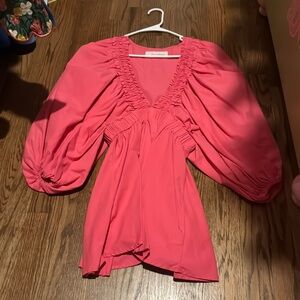 Hot pink never worn V-neck puff sleeve romper.